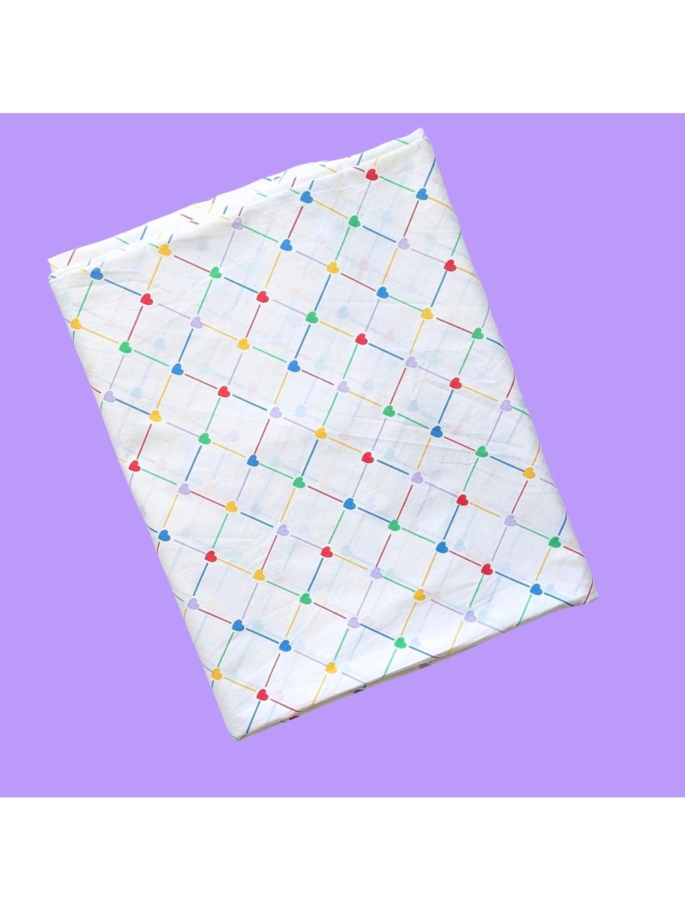 1980s Vintage Sears Twin Flat Sheet with Rainbow Hearts Pattern